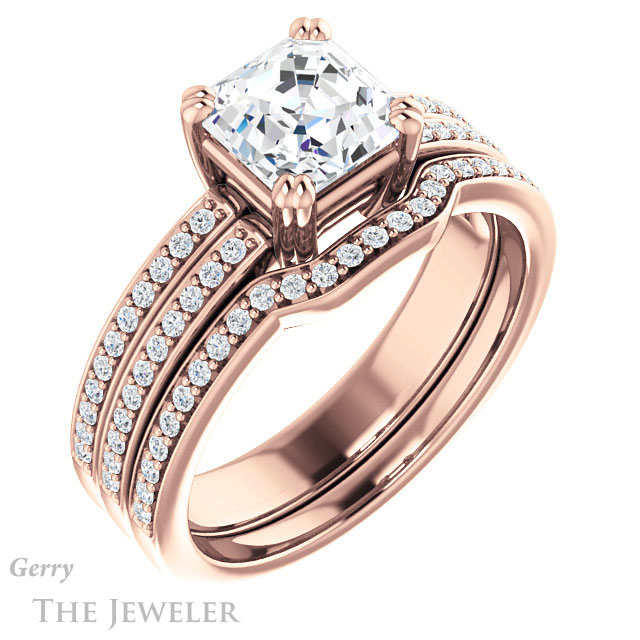 14k Rose Gold Asscher Cut Forever One Engagement Ring Setting #GTJ1027-asscher-fo-r