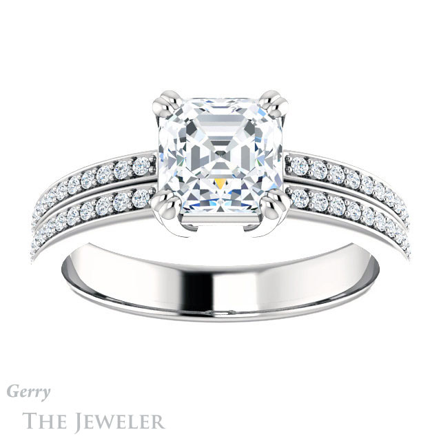 14k White Gold Asscher Cut Forever One Engagement Ring Setting #GTJ1027-asscher-fo-w