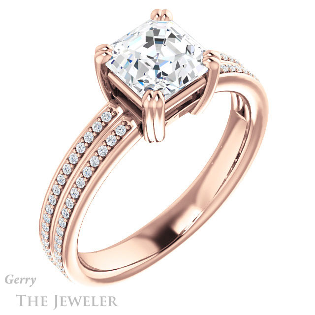 14k Rose Gold Asscher Cut Forever One Engagement Ring Setting #GTJ1030-asscher-fo-r