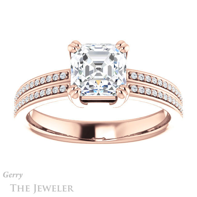 14k Rose Gold Asscher Cut Forever One Engagement Ring Setting #GTJ1030-asscher-fo-r