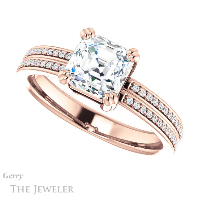 14k Rose Gold Asscher Cut Forever One Engagement Ring Setting #GTJ1030-asscher-fo-r