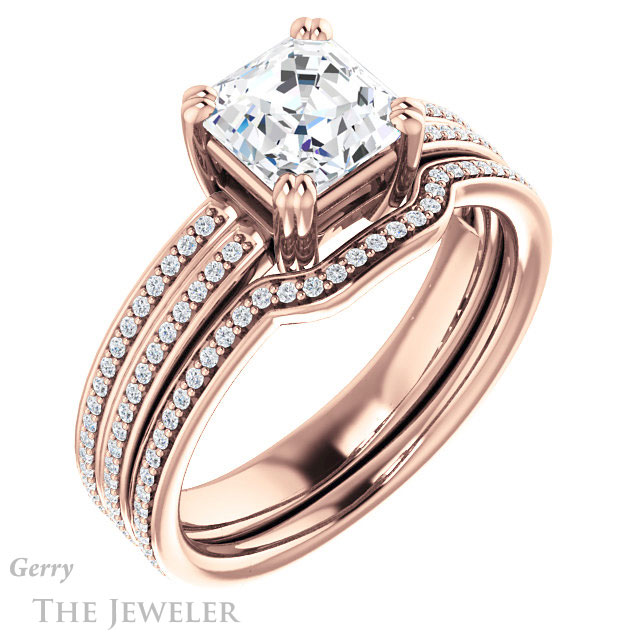 14k Rose Gold Asscher Cut Forever One Engagement Ring Setting #GTJ1030-asscher-fo-r