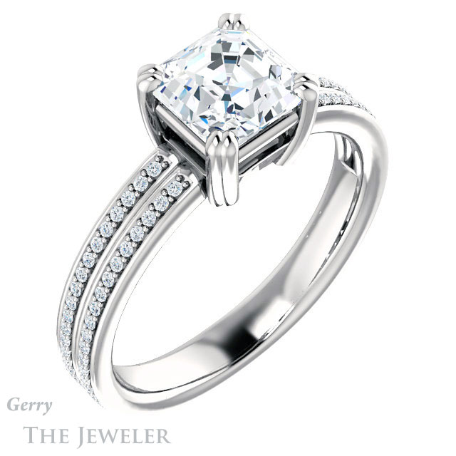 14k White Gold Asscher Cut Forever One Engagement Ring Setting #GTJ1030-asscher-fo-w