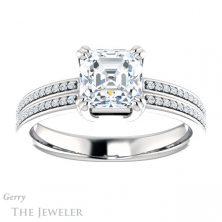 14k White Gold Asscher Cut Forever One Engagement Ring Setting #GTJ1030-asscher-fo-w