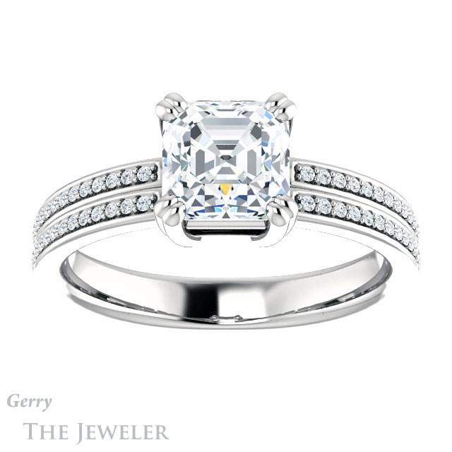 14k White Gold Asscher Cut Forever One Engagement Ring Setting #GTJ1030-asscher-fo-w