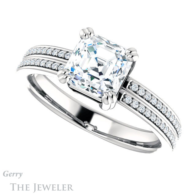 14k White Gold Asscher Cut Forever One Engagement Ring Setting #GTJ1030-asscher-fo-w