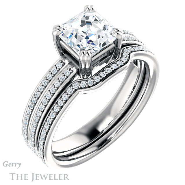 14k White Gold Asscher Cut Forever One Engagement Ring Setting #GTJ1030-asscher-fo-w