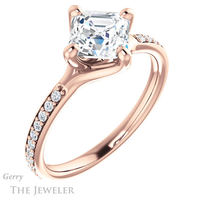 14k Rose Gold Asscher Cut Forever One Engagement Ring Setting #GTJ1031-asscher-fo-r 4 14k Rose Gold Asscher Cut Forever One Engagement Ring Setting #GTJ1031-asscher-fo-r