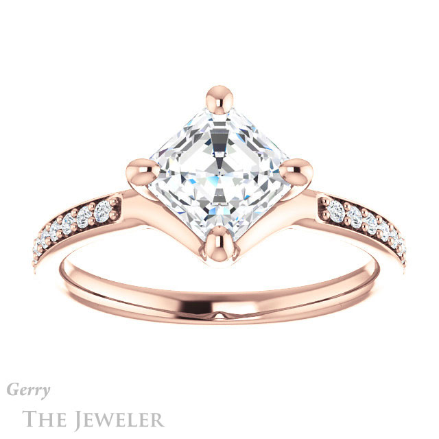 14k Rose Gold Asscher Cut Forever One Engagement Ring Setting #GTJ1031-asscher-fo-r