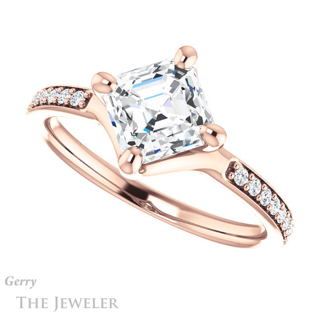 14k Rose Gold Asscher Cut Forever One Engagement Ring Setting #GTJ1031-asscher-fo-r 5 14k Rose Gold Asscher Cut Forever One Engagement Ring Setting #GTJ1031-asscher-fo-r