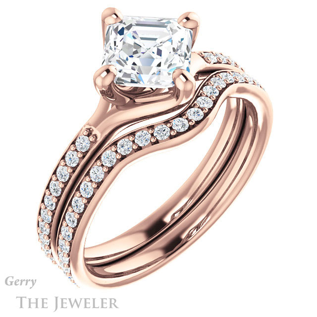 14k Rose Gold Asscher Cut Forever One Engagement Ring Setting #GTJ1031-asscher-fo-r 6 14k Rose Gold Asscher Cut Forever One Engagement Ring Setting #GTJ1031-asscher-fo-r