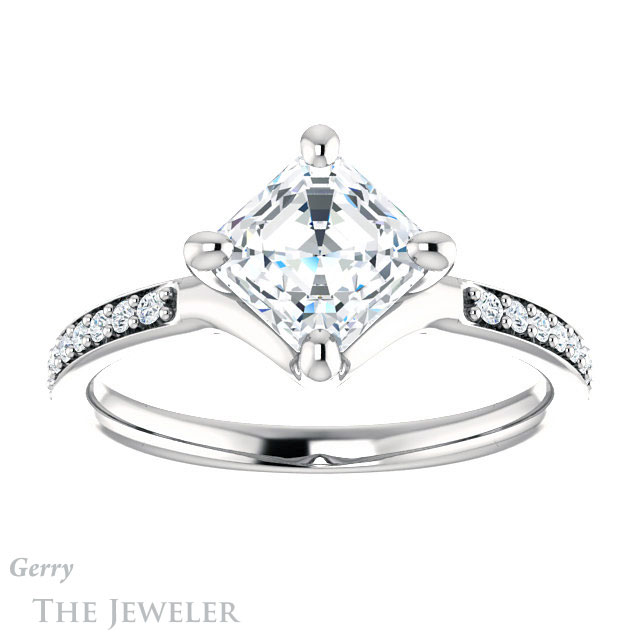 14k White Gold Asscher Cut Forever One Engagement Ring Setting #GTJ1031-asscher-fo-w
