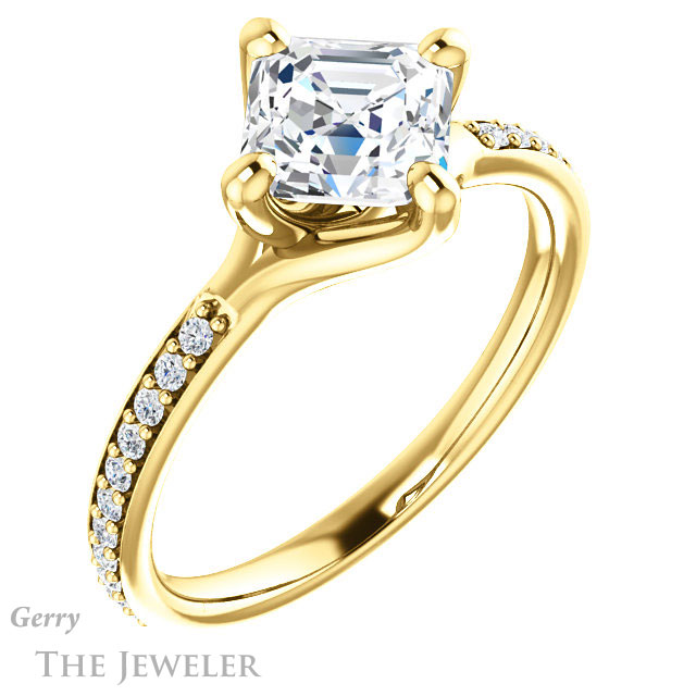 14k Yellow Gold Asscher Cut Forever One Engagement Ring Setting #GTJ1031-asscher-fo-y 4 14k Yellow Gold Asscher Cut Forever One Engagement Ring Setting #GTJ1031-asscher-fo-y