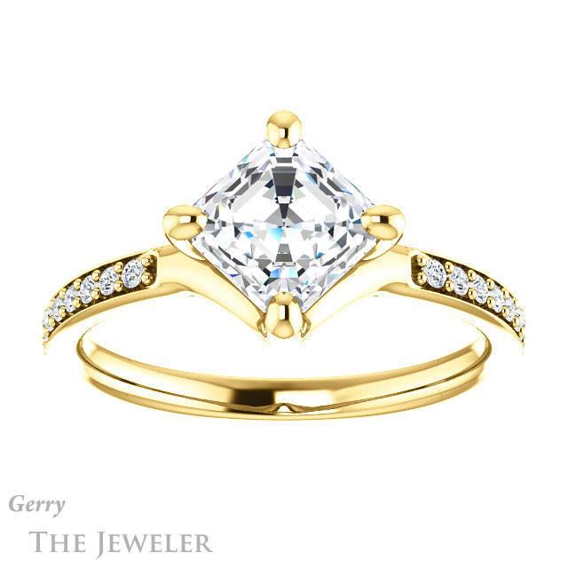 14k Yellow Gold Asscher Cut Forever One Engagement Ring Setting #GTJ1031-asscher-fo-y 1 14k Yellow Gold Asscher Cut Forever One Engagement Ring Setting #GTJ1031-asscher-fo-y
