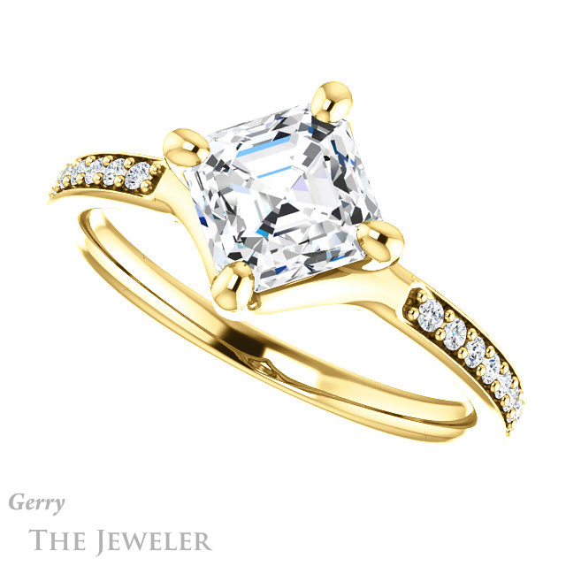 14k Yellow Gold Asscher Cut Forever One Engagement Ring Setting #GTJ1031-asscher-fo-y 5 14k Yellow Gold Asscher Cut Forever One Engagement Ring Setting #GTJ1031-asscher-fo-y