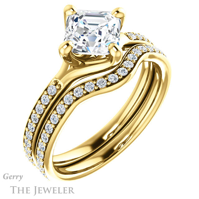 14k Yellow Gold Asscher Cut Forever One Engagement Ring Setting #GTJ1031-asscher-fo-y 6 14k Yellow Gold Asscher Cut Forever One Engagement Ring Setting #GTJ1031-asscher-fo-y