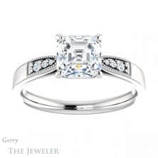 14k White Gold Asscher Cut Forever One Engagement Ring Setting #GTJ1033-asscher-fo-w 1 14k White Gold Asscher Cut Forever One Engagement Ring Setting #GTJ1033-asscher-fo-w