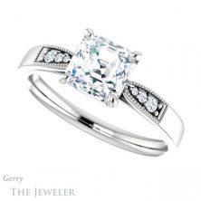 14k White Gold Asscher Cut Forever One Engagement Ring Setting #GTJ1033-asscher-fo-w 5 14k White Gold Asscher Cut Forever One Engagement Ring Setting #GTJ1033-asscher-fo-w