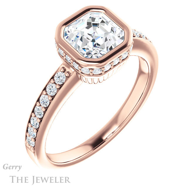 14k Rose Gold Asscher Cut Forever One Engagement Ring Setting #GTJ1034-asscher-fo-r