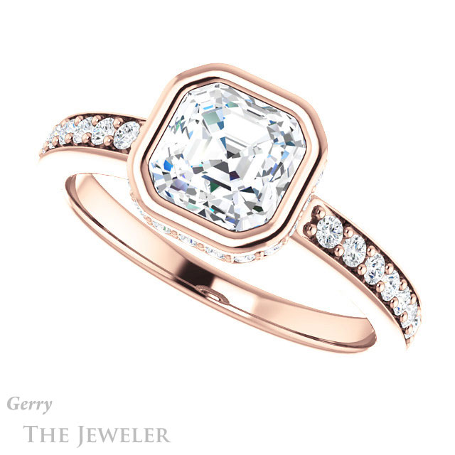 14k Rose Gold Asscher Cut Forever One Engagement Ring Setting #GTJ1034-asscher-fo-r