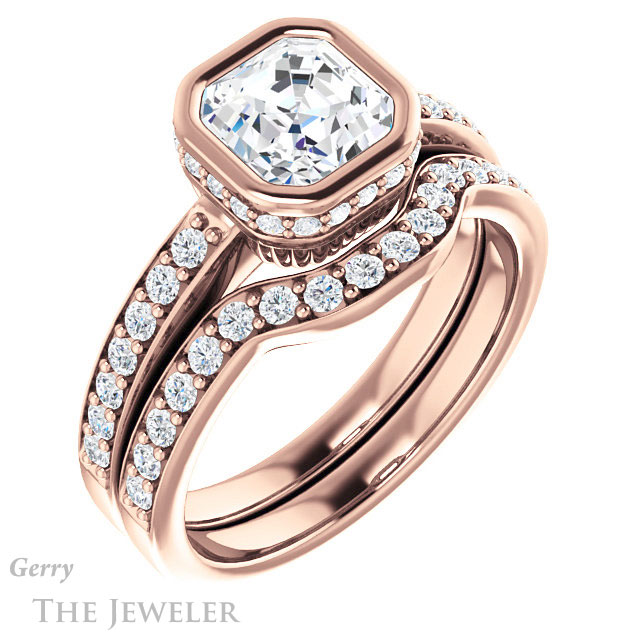 14k Rose Gold Asscher Cut Forever One Engagement Ring Setting #GTJ1034-asscher-fo-r