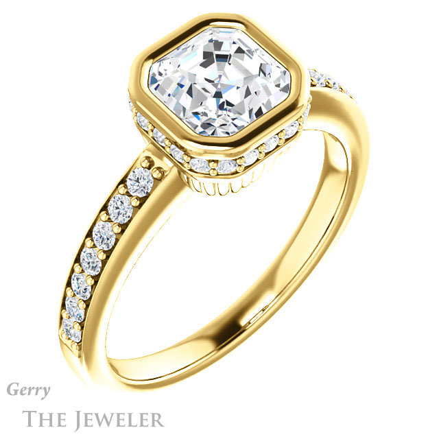 14k Yellow Gold Asscher Cut Forever One Engagement Ring Setting #GTJ1034-asscher-fo-y 4 14k Yellow Gold Asscher Cut Forever One Engagement Ring Setting #GTJ1034-asscher-fo-y