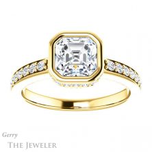 14k Yellow Gold Asscher Cut Forever One Engagement Ring Setting #GTJ1034-asscher-fo-y 1 14k Yellow Gold Asscher Cut Forever One Engagement Ring Setting #GTJ1034-asscher-fo-y