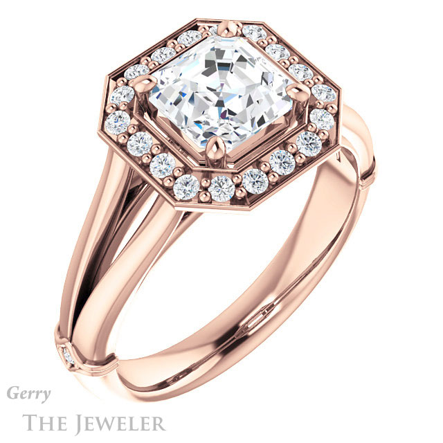 14k Rose Gold Asscher Cut Forever One Engagement Ring Setting #GTJ1035-asscher-fo-r
