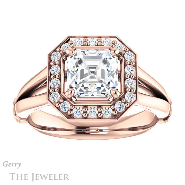 14k Rose Gold Asscher Cut Forever One Engagement Ring Setting #GTJ1035-asscher-fo-r