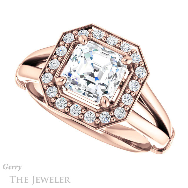 14k Rose Gold Asscher Cut Forever One Engagement Ring Setting #GTJ1035-asscher-fo-r