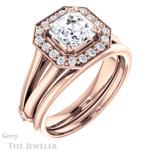 14k Rose Gold Asscher Cut Forever One Engagement Ring Setting #GTJ1035-asscher-fo-r