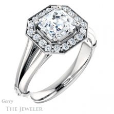 14k White Gold Asscher Cut Forever One Engagement Ring Setting #GTJ1035-asscher-fo-w 4 14k White Gold Asscher Cut Forever One Engagement Ring Setting #GTJ1035-asscher-fo-w