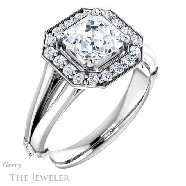 14k White Gold Asscher Cut Forever One Engagement Ring Setting #GTJ1035-asscher-fo-w 4 14k White Gold Asscher Cut Forever One Engagement Ring Setting #GTJ1035-asscher-fo-w