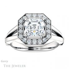 14k White Gold Asscher Cut Forever One Engagement Ring Setting #GTJ1035-asscher-fo-w 1 14k White Gold Asscher Cut Forever One Engagement Ring Setting #GTJ1035-asscher-fo-w