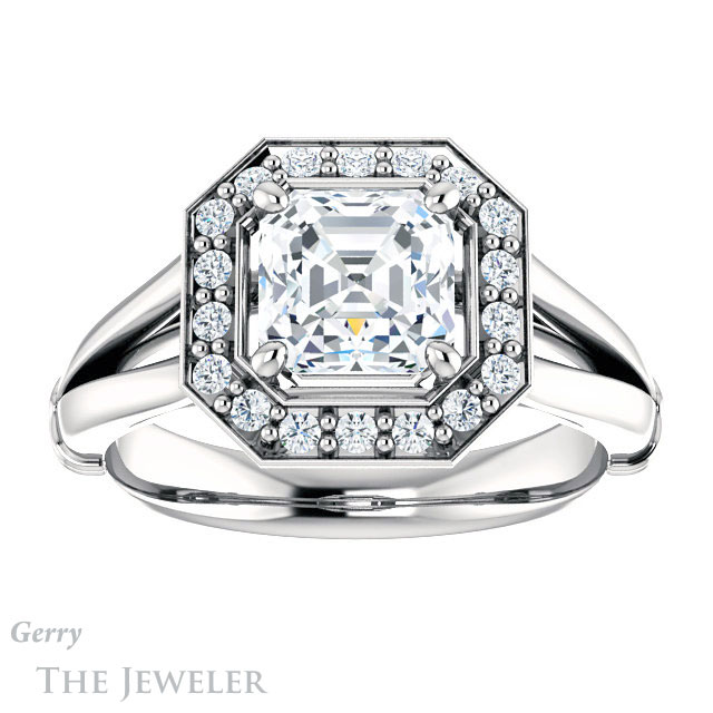 14k White Gold Asscher Cut Forever One Engagement Ring Setting #GTJ1035-asscher-fo-w 1 14k White Gold Asscher Cut Forever One Engagement Ring Setting #GTJ1035-asscher-fo-w