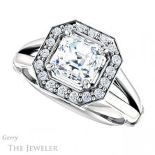 14k White Gold Asscher Cut Forever One Engagement Ring Setting #GTJ1035-asscher-fo-w 5 14k White Gold Asscher Cut Forever One Engagement Ring Setting #GTJ1035-asscher-fo-w
