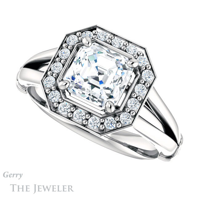 14k White Gold Asscher Cut Forever One Engagement Ring Setting #GTJ1035-asscher-fo-w 5 14k White Gold Asscher Cut Forever One Engagement Ring Setting #GTJ1035-asscher-fo-w