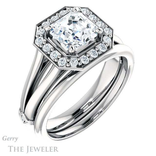 14k White Gold Asscher Cut Forever One Engagement Ring Setting #GTJ1035-asscher-fo-w 6 14k White Gold Asscher Cut Forever One Engagement Ring Setting #GTJ1035-asscher-fo-w