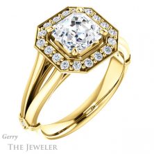 14k Yellow Gold Asscher Cut Forever One Engagement Ring Setting #GTJ1035-asscher-fo-y 4 14k Yellow Gold Asscher Cut Forever One Engagement Ring Setting #GTJ1035-asscher-fo-y