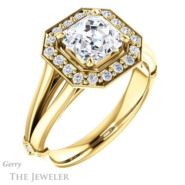 14k Yellow Gold Asscher Cut Forever One Engagement Ring Setting #GTJ1035-asscher-fo-y 4 14k Yellow Gold Asscher Cut Forever One Engagement Ring Setting #GTJ1035-asscher-fo-y