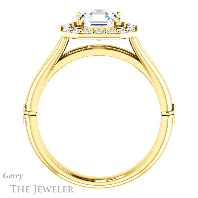 14k Yellow Gold Asscher Cut Forever One Engagement Ring Setting #GTJ1035-asscher-fo-y 2 14k Yellow Gold Asscher Cut Forever One Engagement Ring Setting #GTJ1035-asscher-fo-y