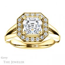 14k Yellow Gold Asscher Cut Forever One Engagement Ring Setting #GTJ1035-asscher-fo-y 1 14k Yellow Gold Asscher Cut Forever One Engagement Ring Setting #GTJ1035-asscher-fo-y