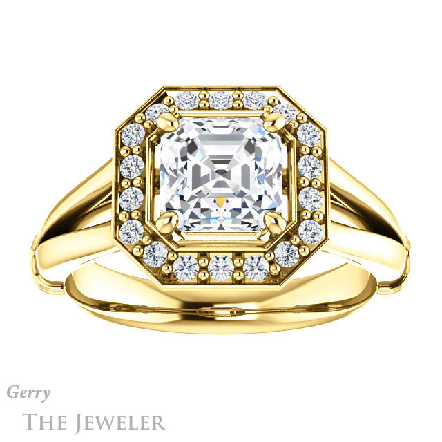 14k Yellow Gold Asscher Cut Forever One Engagement Ring Setting #GTJ1035-asscher-fo-y 1 14k Yellow Gold Asscher Cut Forever One Engagement Ring Setting #GTJ1035-asscher-fo-y