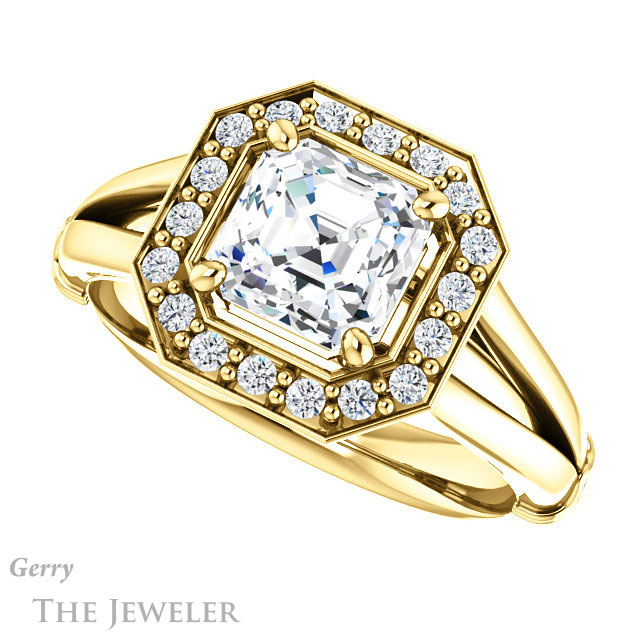 14k Yellow Gold Asscher Cut Forever One Engagement Ring Setting #GTJ1035-asscher-fo-y 5 14k Yellow Gold Asscher Cut Forever One Engagement Ring Setting #GTJ1035-asscher-fo-y