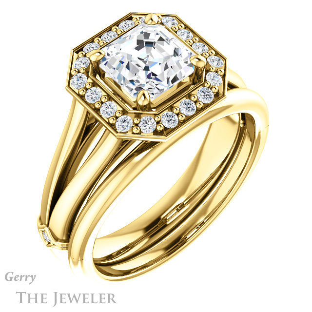 14k Yellow Gold Asscher Cut Forever One Engagement Ring Setting #GTJ1035-asscher-fo-y 6 14k Yellow Gold Asscher Cut Forever One Engagement Ring Setting #GTJ1035-asscher-fo-y