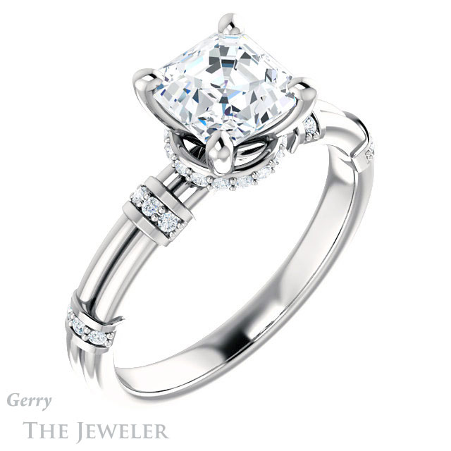 Asscher Cut Forever One Engagement Ring Setting #GTJ1036-asscher-fo-w | Gerry The Jeweler 14k White Gold Asscher Cut Forever One Engagement Ring Setting #GTJ1036-asscher-fo-w