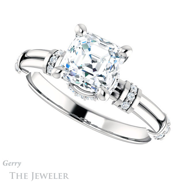 Asscher Cut Forever One Engagement Ring Setting #GTJ1036-asscher-fo-w | Gerry The Jeweler 14k White Gold Asscher Cut Forever One Engagement Ring Setting #GTJ1036-asscher-fo-w