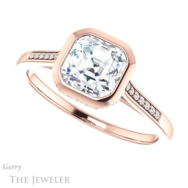 14k Rose Gold Asscher Cut Forever One Engagement Ring Setting #GTJ1037-asscher-fo-r 5 14k Rose Gold Asscher Cut Forever One Engagement Ring Setting #GTJ1037-asscher-fo-r