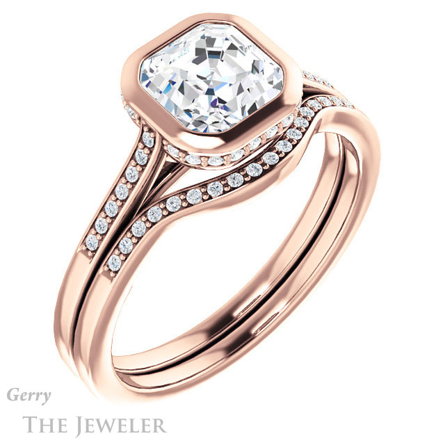14k Rose Gold Asscher Cut Forever One Engagement Ring Setting #GTJ1037-asscher-fo-r 6 14k Rose Gold Asscher Cut Forever One Engagement Ring Setting #GTJ1037-asscher-fo-r