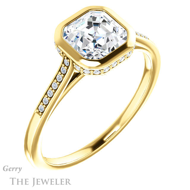 14k Yellow Gold Asscher Cut Forever One Engagement Ring Setting #GTJ1037-asscher-fo-y 4 14k Yellow Gold Asscher Cut Forever One Engagement Ring Setting #GTJ1037-asscher-fo-y